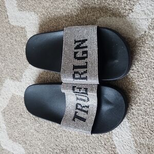 True Religion Black and Silver Sandals
